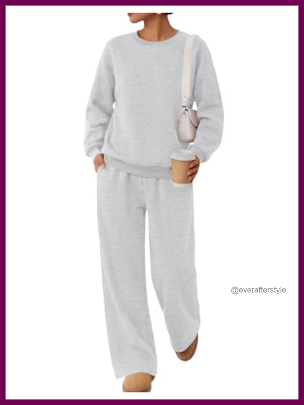 Women's 2 Piece Fleece Lined Sweatsuit Oversized Crewneck Wide Leg Sweatpants
